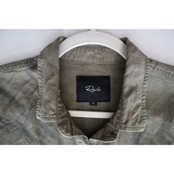 Rails 702-725-2911 Women Sz S Olive Black Tie Dye Ingrid Raw Hem Button-Up Shirt - Picture 3 of 8